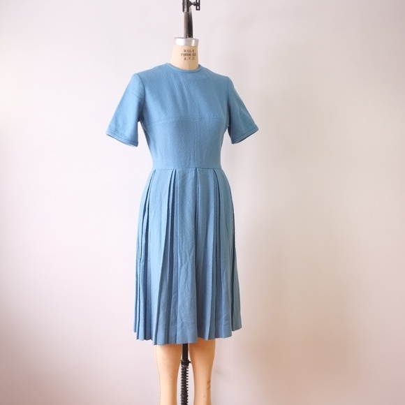 vintage blue wool knit dress | 1950s blue dress - Picture 3 of 15